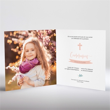 Faire-part communion rose tendre dorure - Intérieur du faire-part