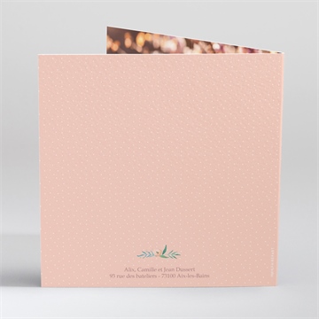 Faire-part communion rose tendre dorure - Dos du faire-part