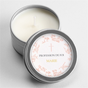 Bougie profession de foi toile de jouy argent