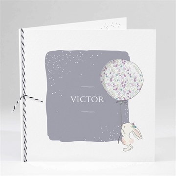 Faire-part naissance mon petit lapin carré plié