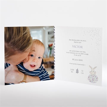 Faire-part naissance mon petit lapin carré plié - Intérieur du faire-part