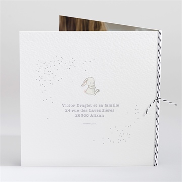 Faire-part naissance mon petit lapin carré plié - Dos du faire-part