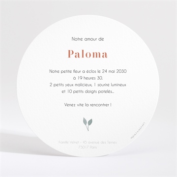 Faire-part naissance dans sa bulle ronde - Dos du faire-part