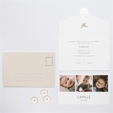 Faire-part naissance sur un arbre perché enveloppe - Vue d'ensemble