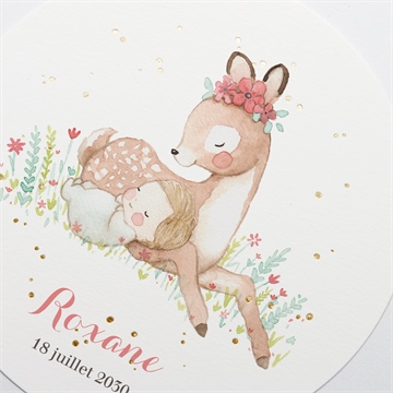 Faire-part naissance a l'ombre du faon rond - Détail du faire-part