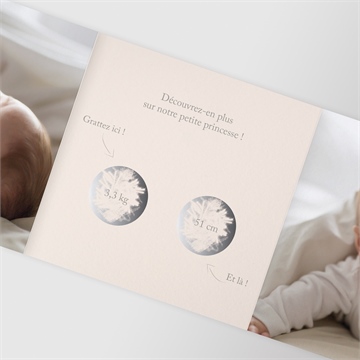 Faire-part naissance enfantine à gratter - Détail du faire-part