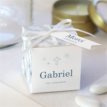 Boîte de dragées communion vertige bougie argent