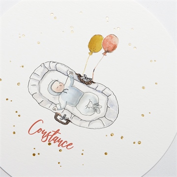 Faire-part naissance tendre aquarelle dorure - Détail du faire-part