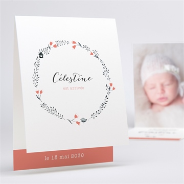 Faire-part naissance en rouge et noir pli décalé