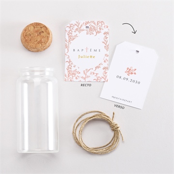 Mignonette baptême motif gravure étiquette - Vue d'ensemble