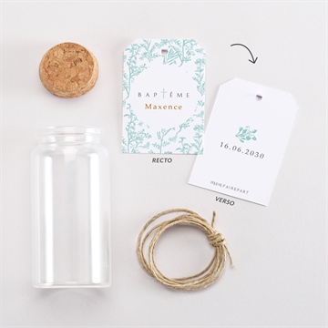 Mignonette baptême gravure en rond étiquette - Vue d'ensemble