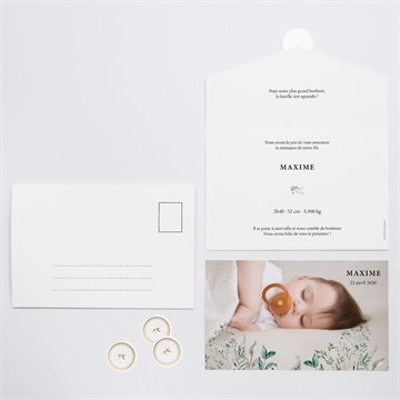 Faire-part naissance sur son couffin enveloppe - Vue d'ensemble