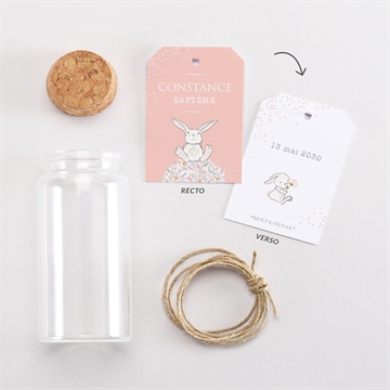 Mignonette baptême petit lapin baptême étiquette - Vue d'ensemble