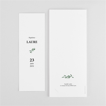 Faire-part de baptême décoration végétale photomaton - Dos du faire-part