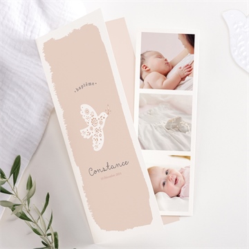 Faire-part de baptême profil de colombe photomaton