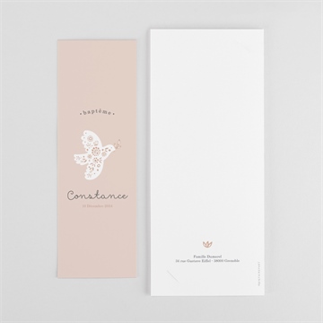 Faire-part de baptême profil de colombe photomaton - Dos du faire-part