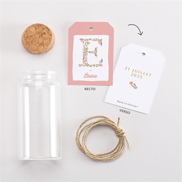 Mignonette baptême initiales à motifs étiquette - Vue d'ensemble