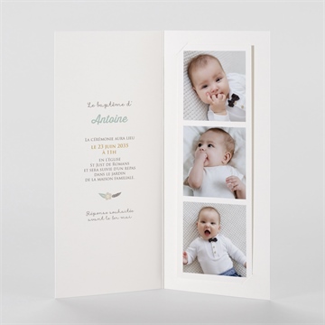Faire-part de baptême alphabet original photomaton - Intérieur du faire-part