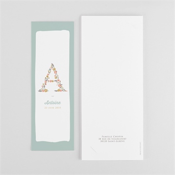 Faire-part de baptême alphabet original photomaton - Dos du faire-part