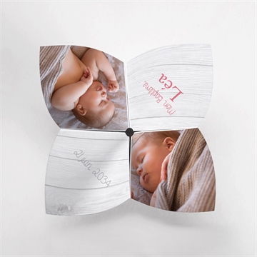 Faire-part de baptême jolie composition origami - Vue du dessus