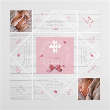 Faire-part de baptême jolie composition origami - Vues dépliée