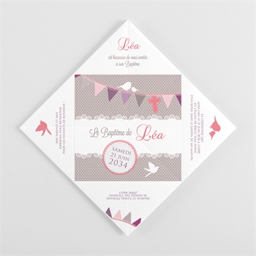 Faire-part de baptême rondeur et douceur ! cocotte - Vue intérieure pliée