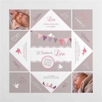 Faire-part de baptême rondeur et douceur ! cocotte - Vues dépliée