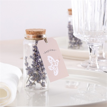 Mignonette baptême profil de colombe étiquette - Mise en situation