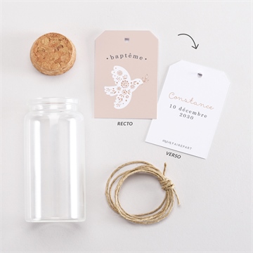 Mignonette baptême profil de colombe étiquette - Vue d'ensemble