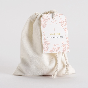 Pochon communion gravures végétales mignonette