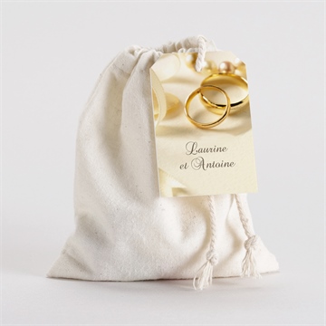 Pochon mariage  alliances fond crème dorure