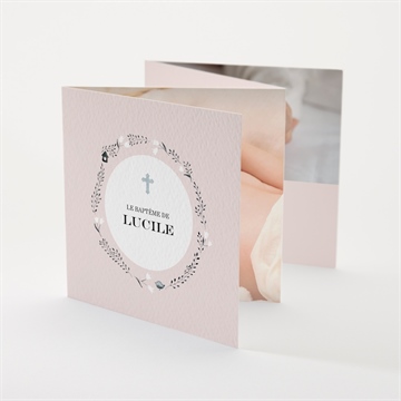 Faire-part de baptême croix couronnée accordéon