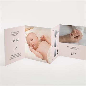 Faire-part de baptême croix couronnée accordéon - Intérieur du faire-part