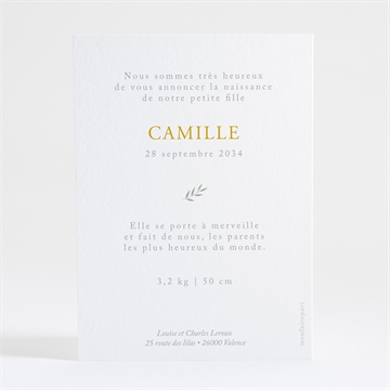 Faire-part naissance célébration dorure étoile - Dos du faire-part