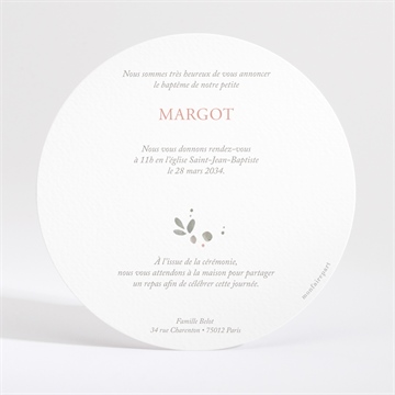 Faire-part de baptême glorieuse dorure - Dos du faire-part