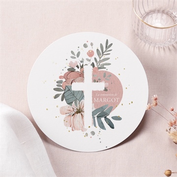 Faire-part communion vraie joie rond dorure