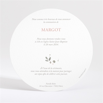 Faire-part communion vraie joie rond dorure - Dos du faire-part