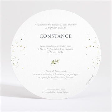 Faire-part profession de foi affirmation dorure - Dos du faire-part