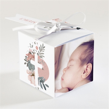 Boîte de dragées baptême glorieuse cube - Dos de la boîte