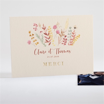 Remerciement mariage élégance champêtre dorure