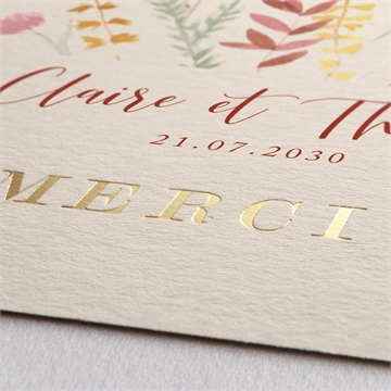 Remerciement mariage élégance champêtre dorure - Marquage à chaud OR