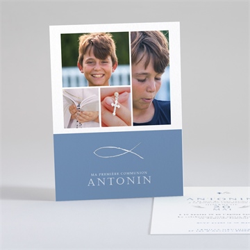 Faire-part communion bleu myosotis dorure