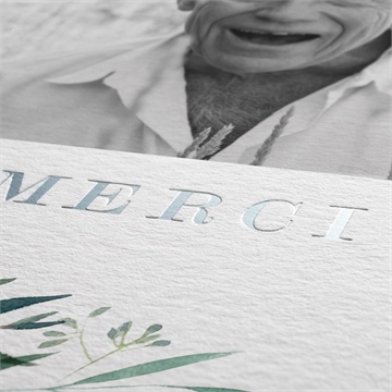 Remerciement décès mémento dorure argent - Détail du carte