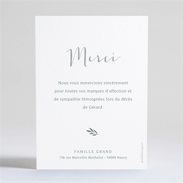Remerciement décès mémento dorure argent - Dos de la carte