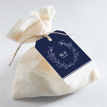 Etiquette mariage bleu romantique - Mise en situation