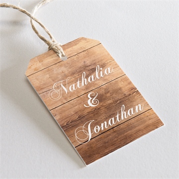 Etiquette mariage boisé dorure