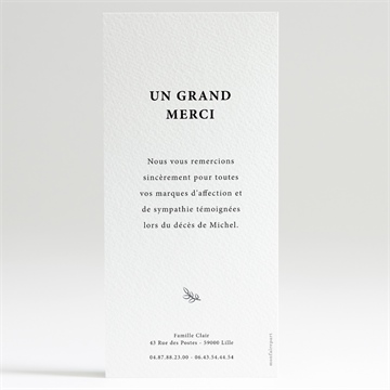 Remerciement décès son roman portrait - Dos de la carte