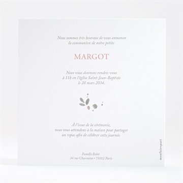 Faire-part communion vraie joie dorure - Dos du faire-part