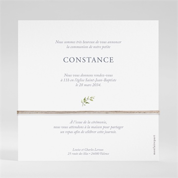 Faire-part communion espérance ficelle - Dos du faire-part