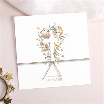 Faire-part communion foi fervente ficelle